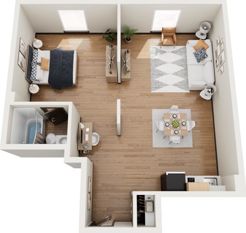 Floor plan for 1 bed, 1 bath, 560 sqft